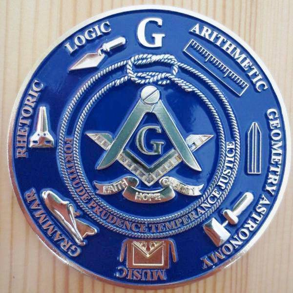 Master Mason Blue Lodge Car Emblem - Fortitude Prudence Temperance Justice Medallion - Bricks Masons