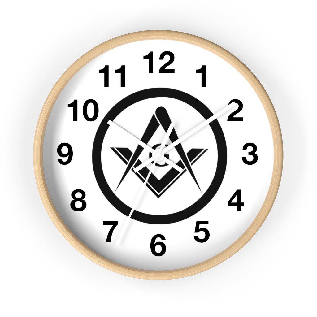 Master Mason Blue Lodge Clock - Square & Compass G Wooden Frame - Bricks Masons