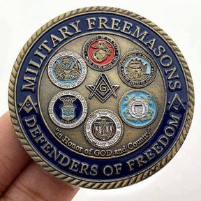 Master Mason Blue Lodge Coin - US Army Navy Air Force Marine Corps Coast Guard - Bricks Masons