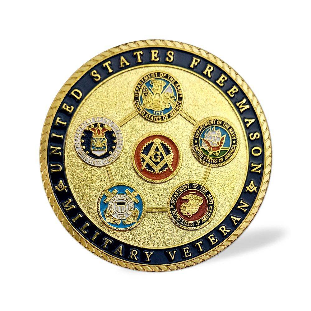 Master Mason Blue Lodge Coin - US Veteran Military Navy Marine Corps Air Force Army Coast Guard - Bricks Masons