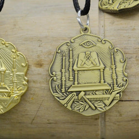 Master Mason Blue Lodge Necklace - Bronze And Gold Plated Lodge Dual-Purpose Pendant - Bricks Masons