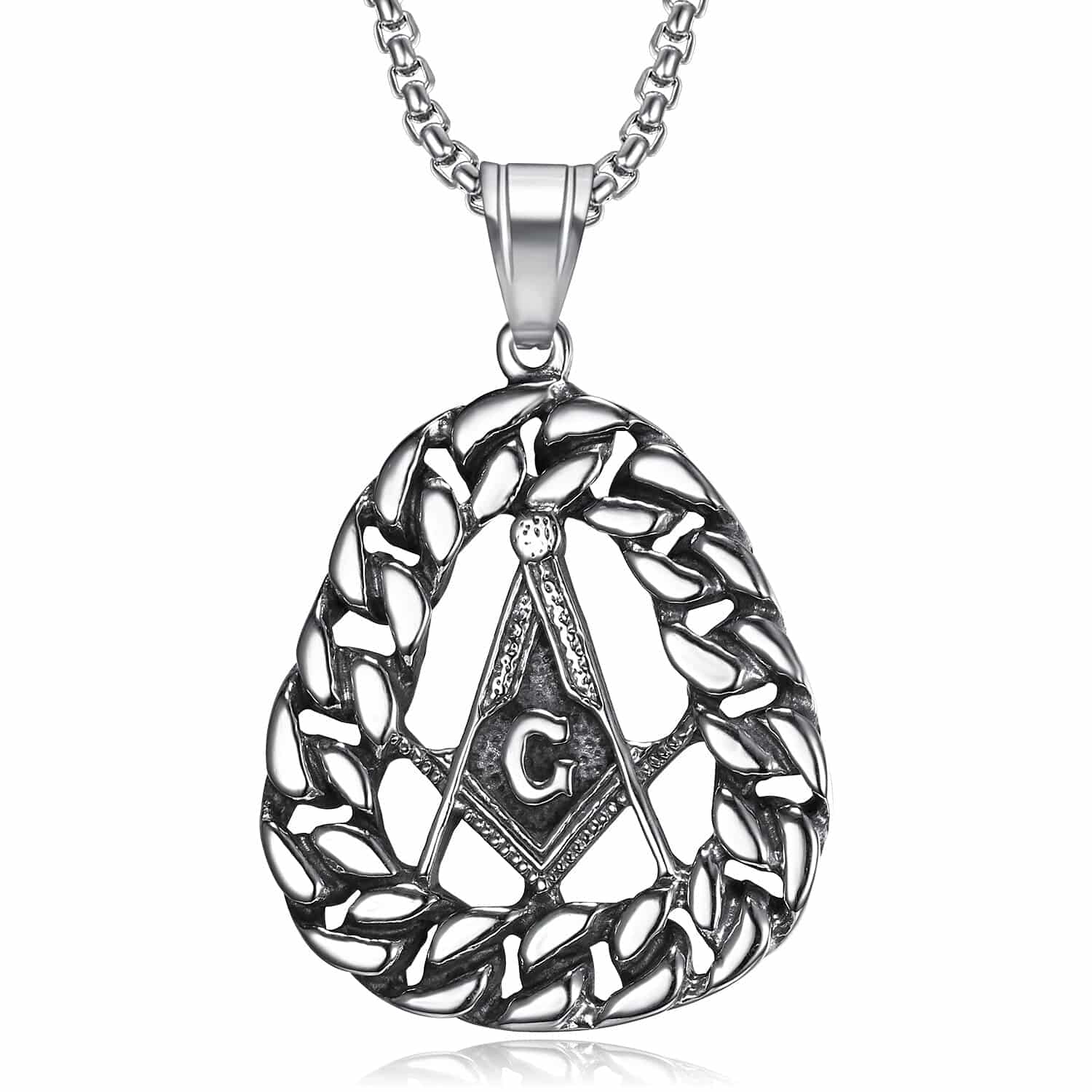 Master Mason Blue Lodge Necklace - Compass & Square G Stainless Steel - Bricks Masons