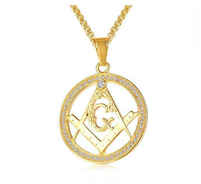 Master Mason Blue Lodge Necklace - Round Square Compass G - Bricks Masons