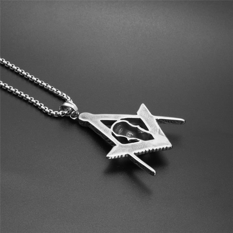 Master Mason Blue Lodge Necklace - Silver Stainless Steel Skull Pendant - Bricks Masons