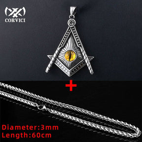 Master Mason Blue Lodge Necklace - Yellow Eye Stainless Steel - Bricks Masons