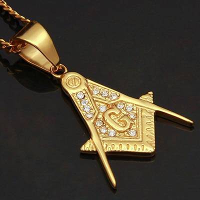 Master Mason Blue Lodge Necklace - Zirconia Stainless Steel Square Compass G Pendant - Bricks Masons