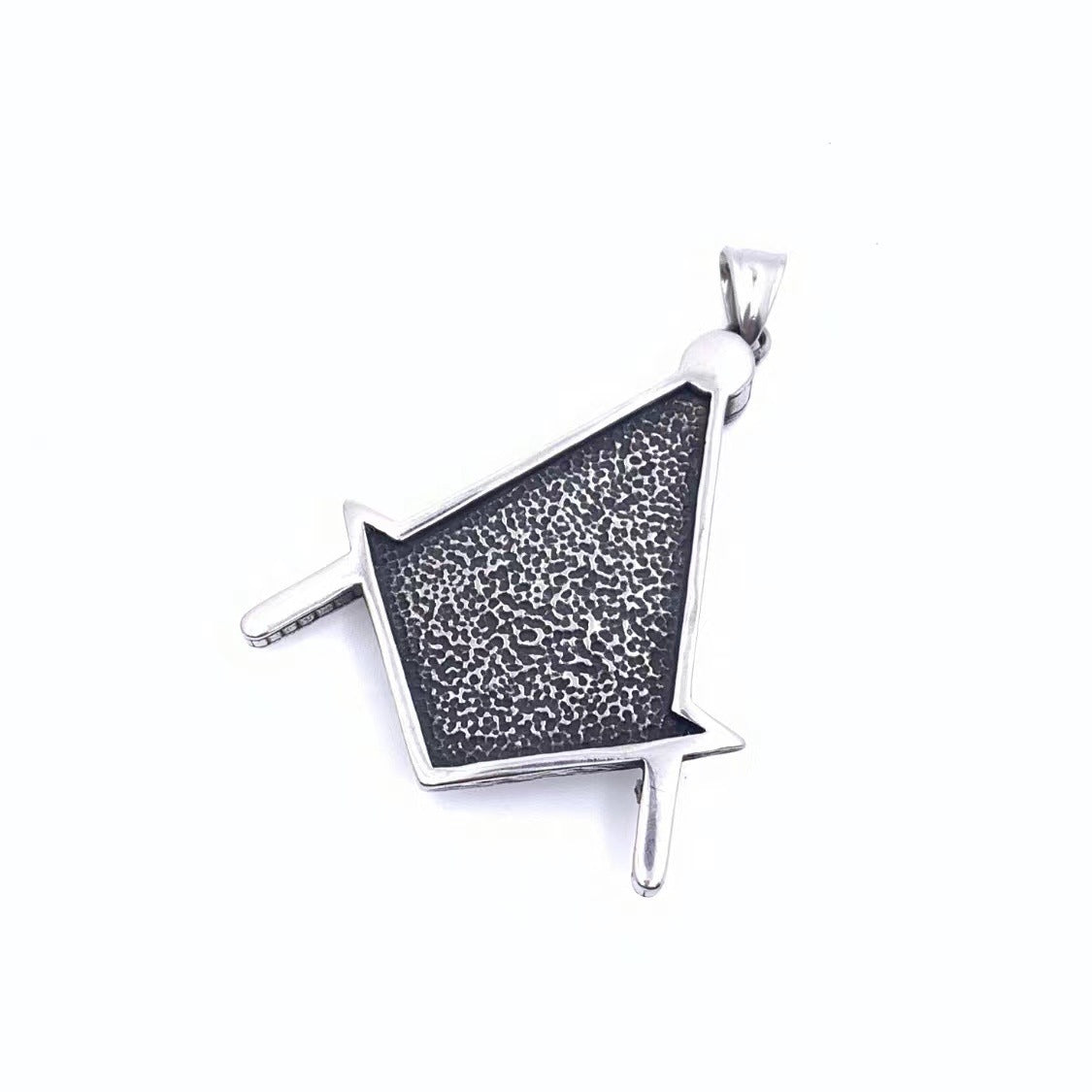 Master Mason Blue Lodge Pendant - Silver Titanium Steel Red Stone - Bricks Masons