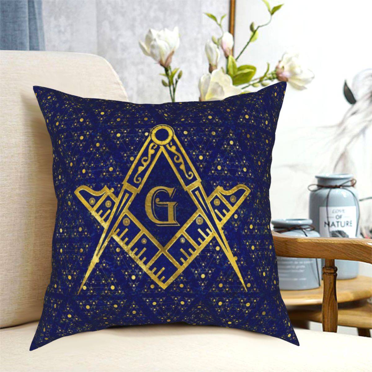 Master Mason Blue Lodge Pillowcase - Compass & Square G Blue night - Bricks Masons