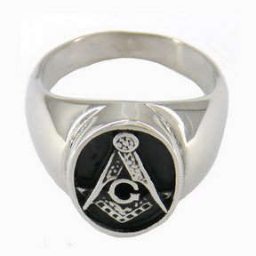 Master Mason Blue Lodge Ring - Silver Oval Stainless Steel Ring - Bricks Masons