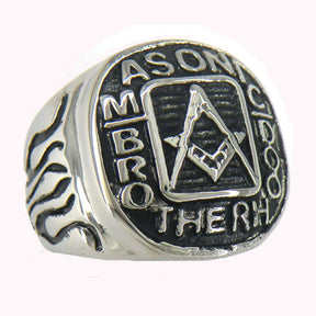 Master Mason Blue Lodge Ring - Square and Compass Stainless Steel Brotherhood - Bricks Masons