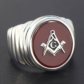 Master Mason Blue Lodge Ring - Square & Compass G Oval Head Sterling Silver - Bricks Masons