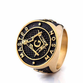 Master Mason Blue Lodge Ring - Stainless Steel Gold Color - Bricks Masons