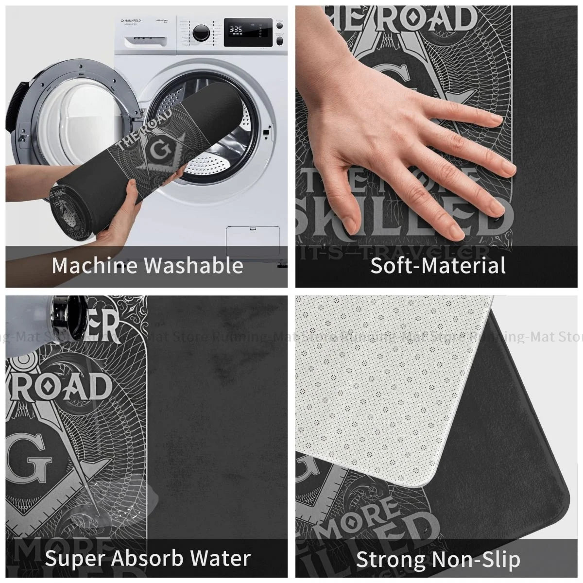 Master Mason Blue Lodge Rug - Non-Slip Traveler Mason Square Compass - Bricks Masons