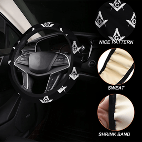 Master Mason Blue Lodge Steering Wheel Cover - White & Gold - Bricks Masons