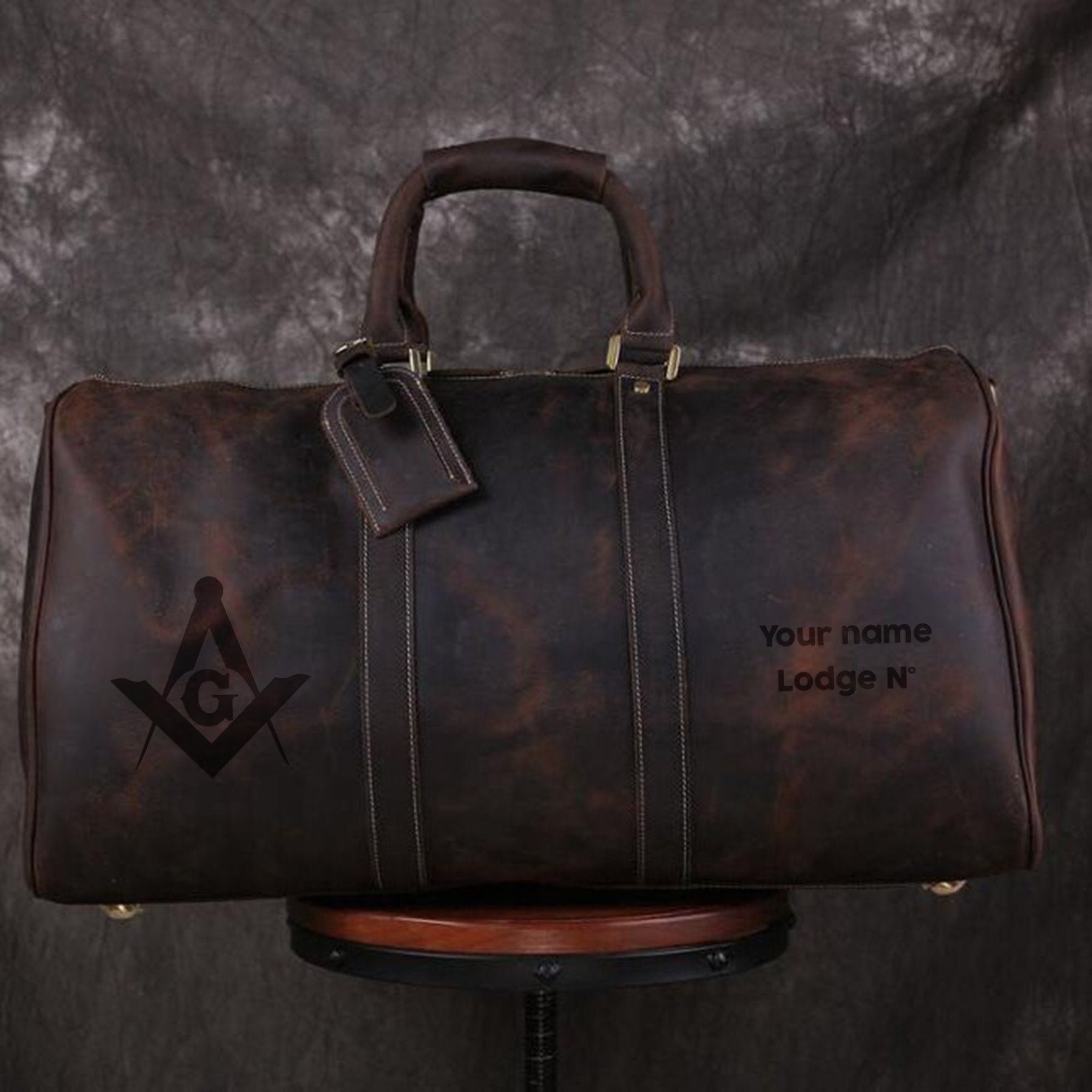 Master Mason Blue Lodge Travel Bag - Handmade Genuine Leather - Bricks Masons