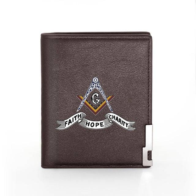 Master Mason Blue Lodge Wallet - Faith Hope Charity Black and Brown - Bricks Masons