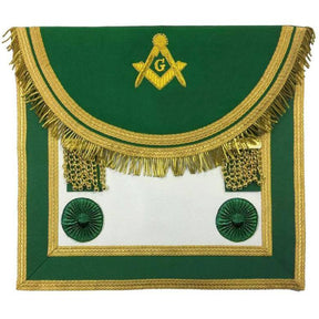 Master Mason Craft Scottish Regulation Apron -  Green with Two Rosettes - Bricks Masons