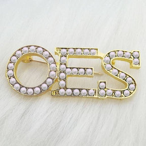 OES Brooch - Pearl Rhinestone - Bricks Masons