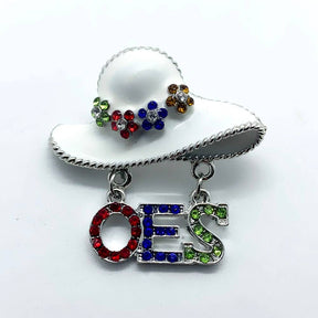 OES Brooch - White & Silver Metal - Bricks Masons