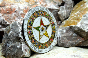 OES Car Emblem - Myra Grand Chapter Youth Fraternities Round Medallion - Bricks Masons