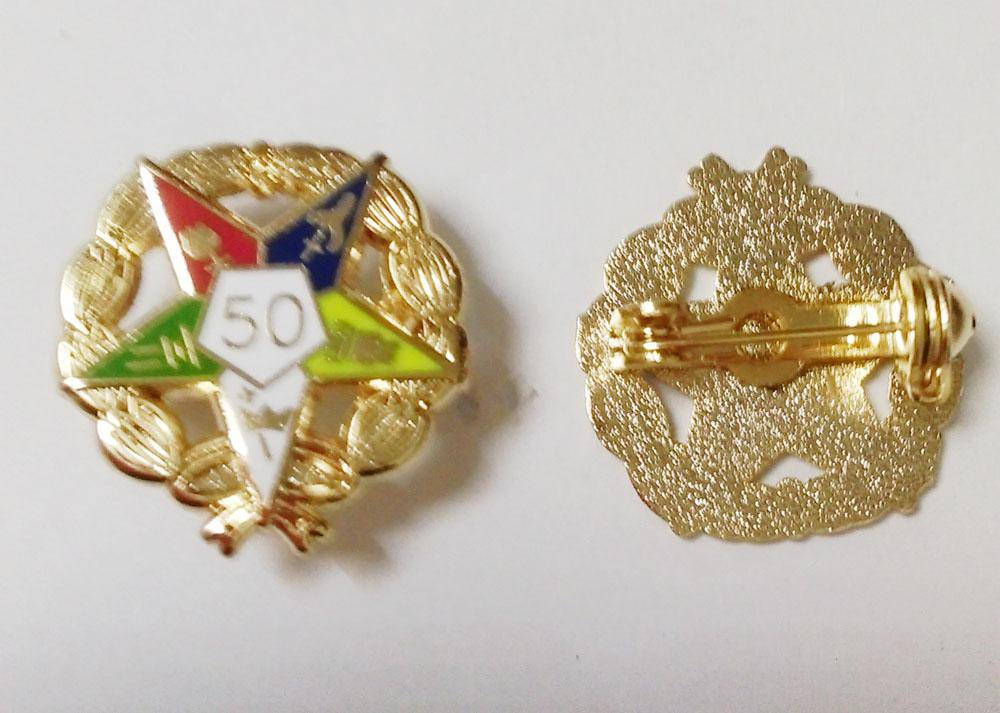 OES Lapel Pin - Eastern Star 50 Year Service With Wreath - Bricks Masons