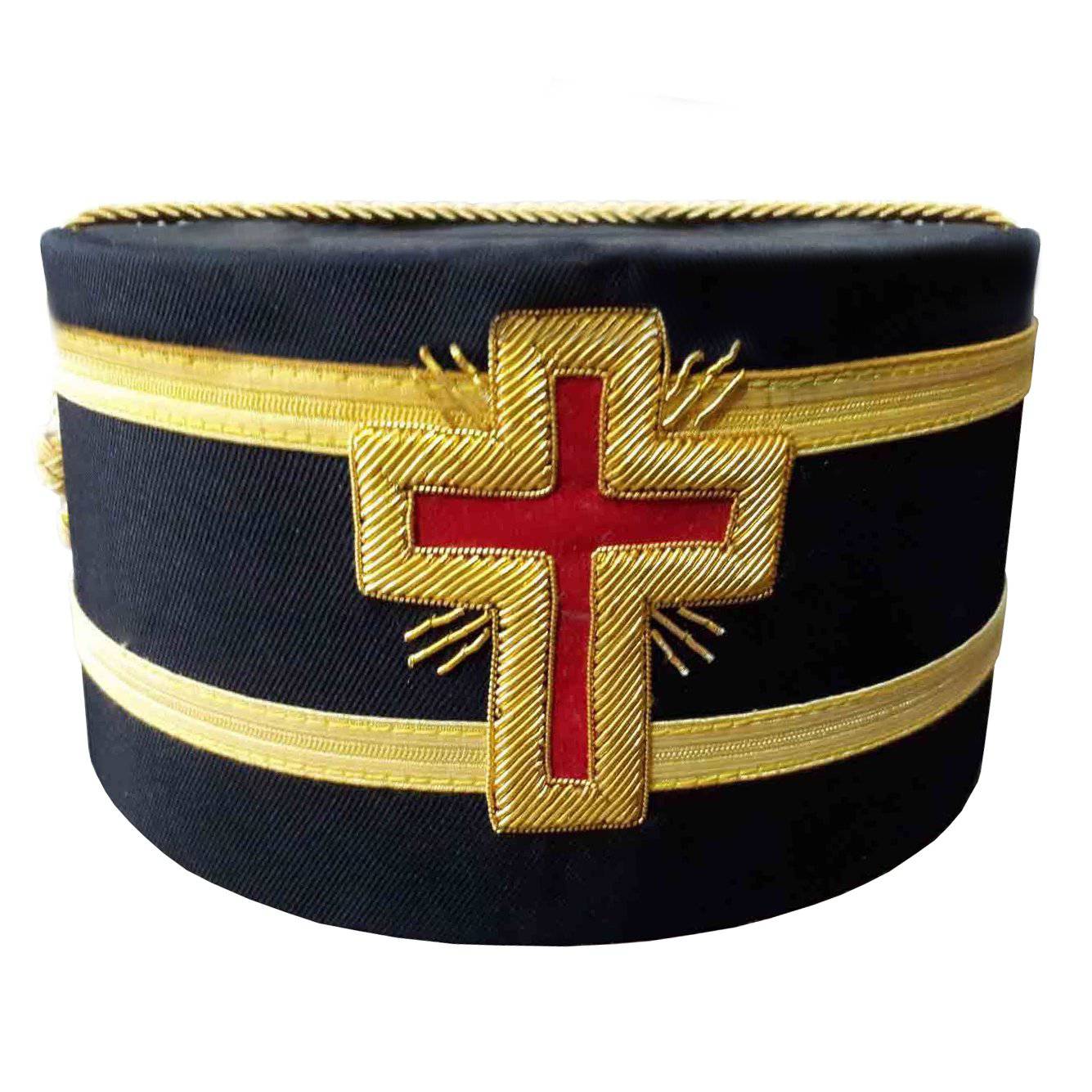 Past Commander Knights Templar Crown Cap - Black with Red Cross - Bricks Masons