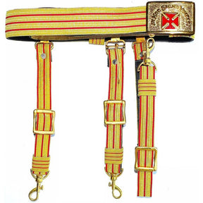 Past Grand Commander Knights Templar Regalia Belt - Red & Gold - Bricks Masons