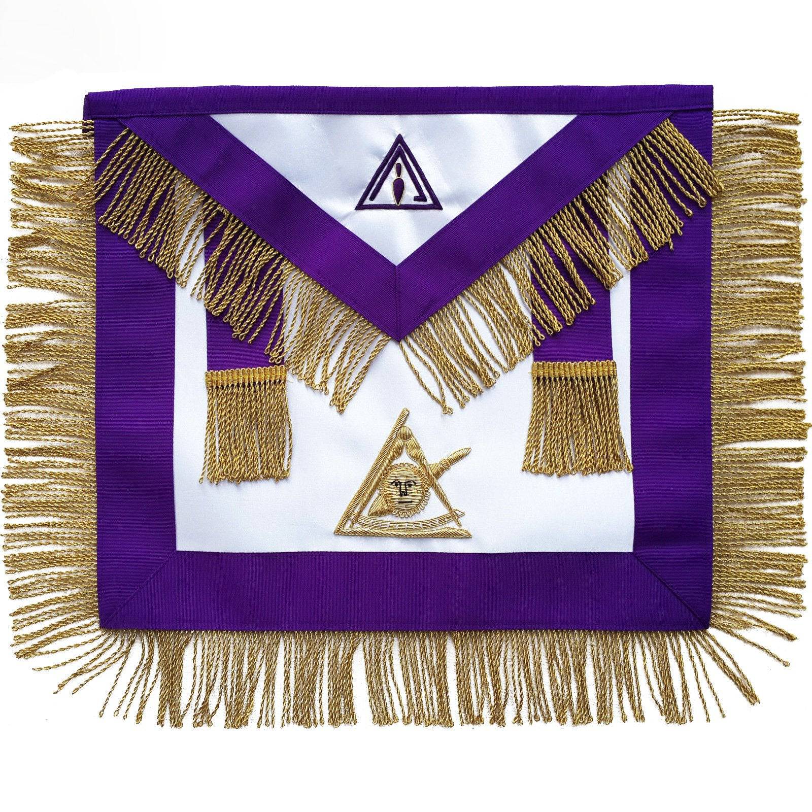 Past Illustrious Master Council Apron - Purple Hand Embroidery & Fringe Tassels - Bricks Masons