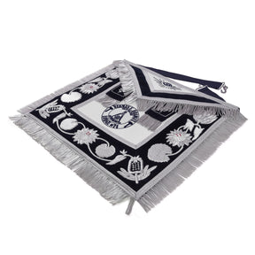 Past Master Blue Lodge Apron - Hand Embroidery Silver Bullion With Blue Velvet - Bricks Masons