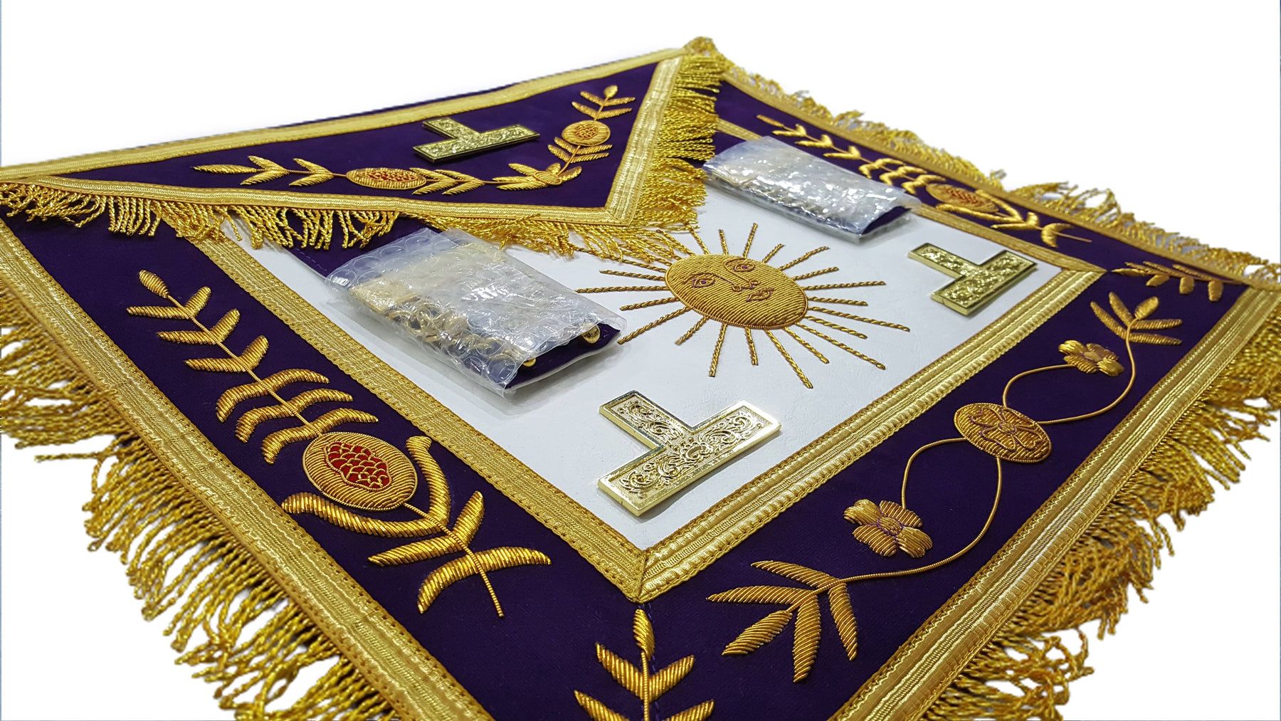 Past Master Blue Lodge Apron - Gold Sun & Vinework - Bricks Masons