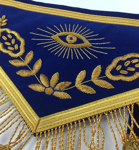 Past Master Blue Lodge Apron - Royal Blue Velvet Hand Embroidery - Bricks Masons
