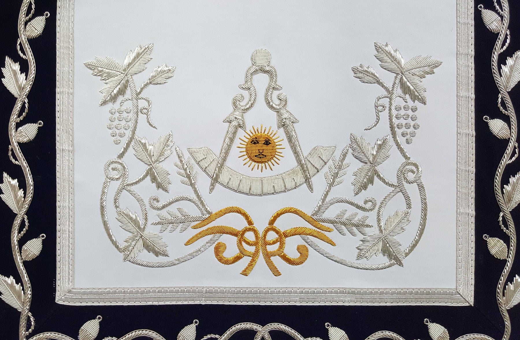 Past Master Blue Lodge Apron - Silver & Gold Hand Embroidery - Bricks Masons