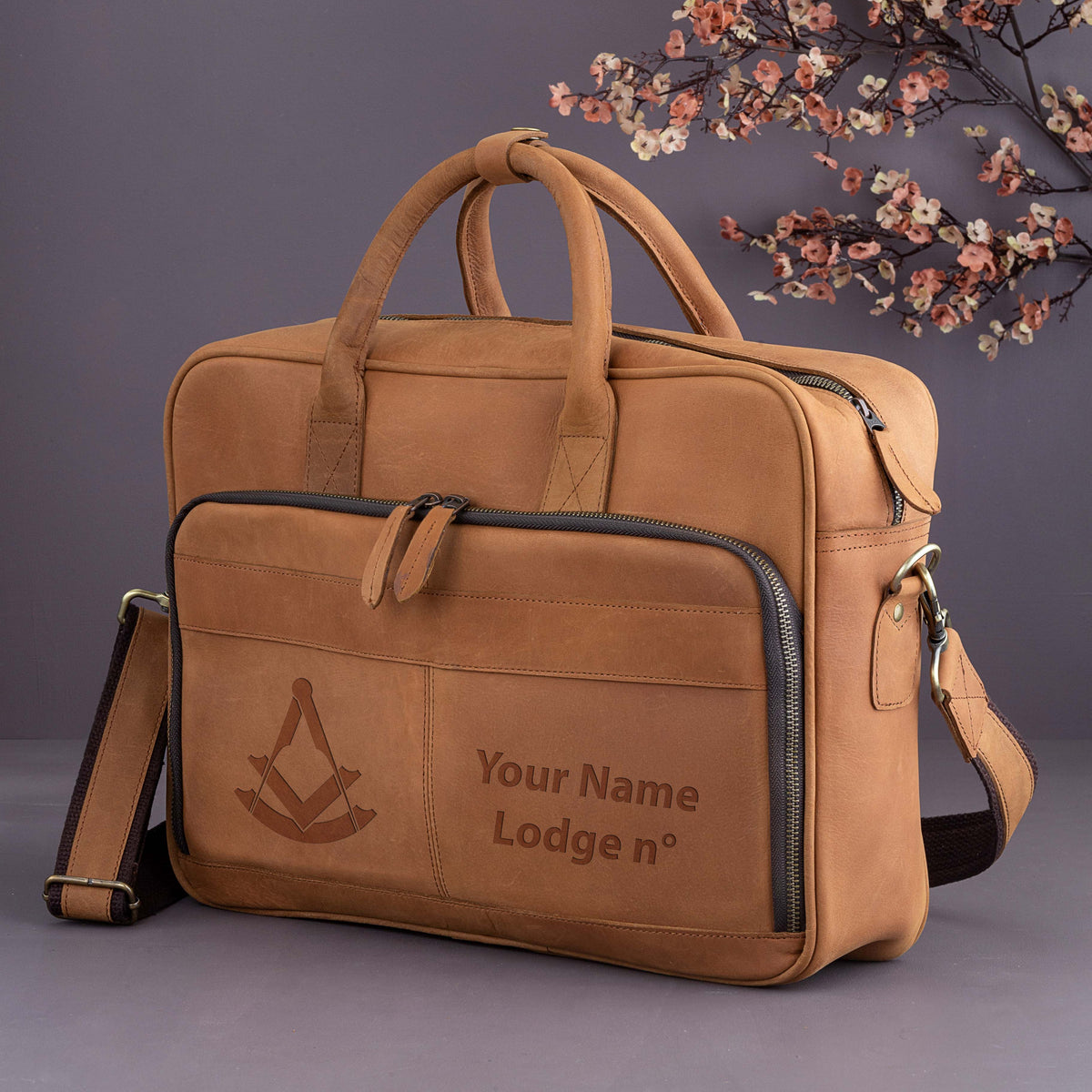 Past Master Blue Lodge Briefcase - Handmade Leather - Bricks Masons