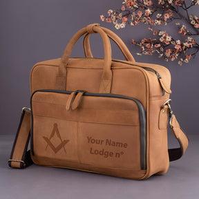 Past Master Blue Lodge Briefcase - Handmade Leather - Bricks Masons
