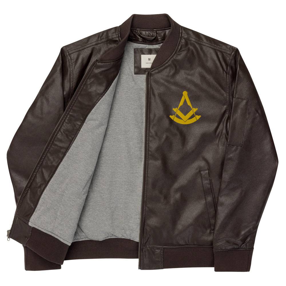 Past Master blue Lodge Jacket - Leather Golden Embroidery - Bricks Masons