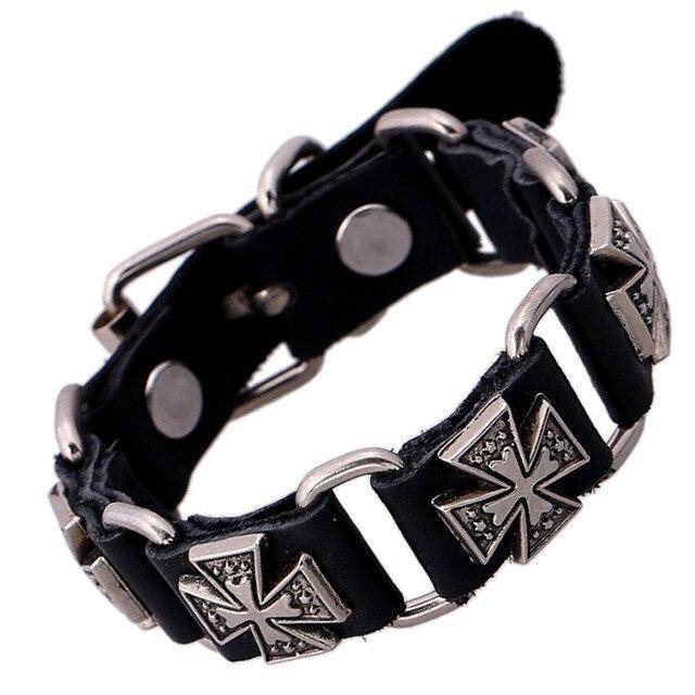 Knights Templar Commandery Bracelet - Cross Leather (Black/Brown)