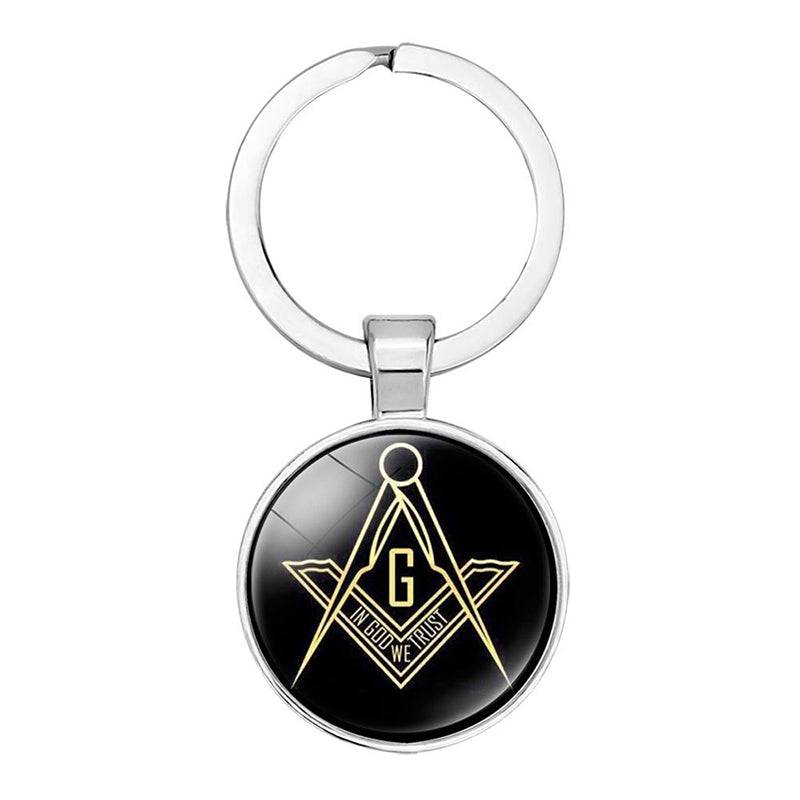 Master Mason Blue Lodge Keychain - Square and Compass G Sign Glass