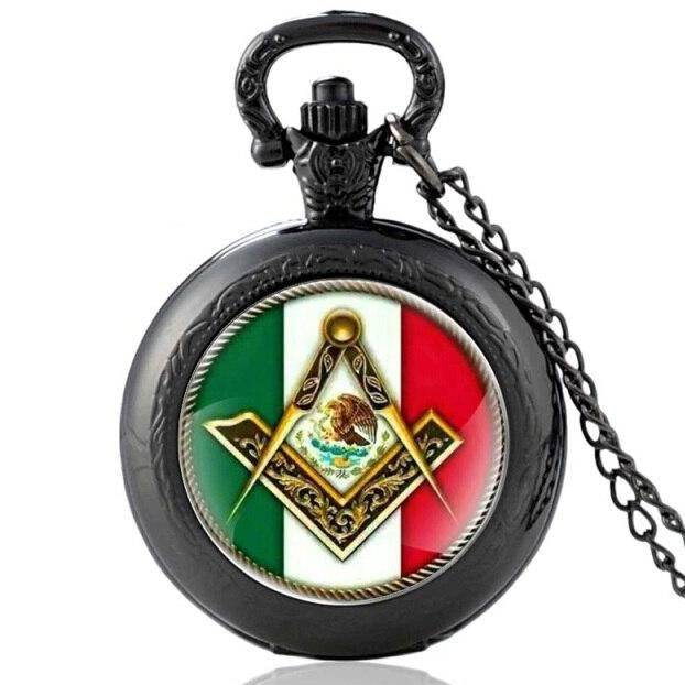 Master Mason Blue Lodge Pocket Watch - Compass & Square Mexico Flag Pocket