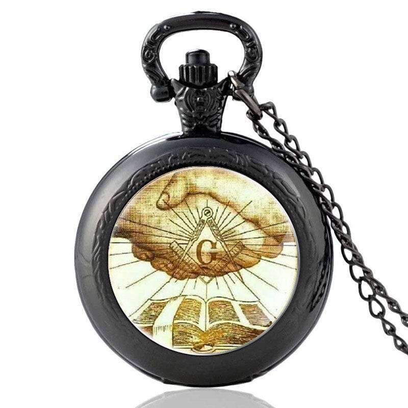 Master Mason Blue Lodge Pocket Watch - Compass and Square G Hand of Friendship