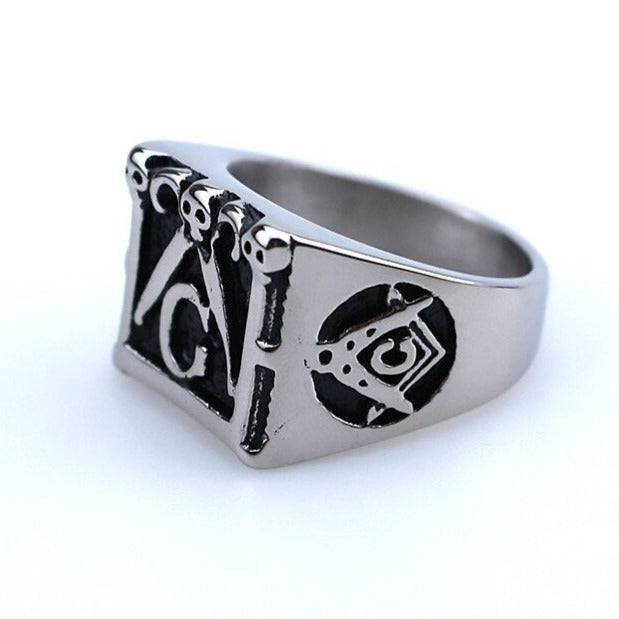 Master Mason Blue Lodge Ring - Black Compass & Square G