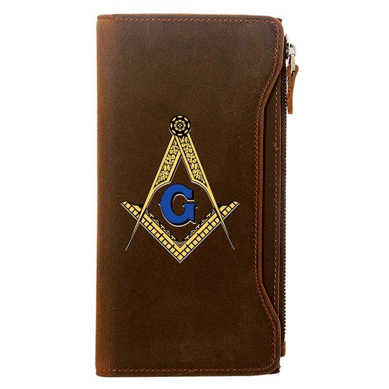 Master Mason Blue Lodge Wallet - Brown Genuine Leather With Credit Card Holder