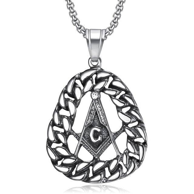 Master Mason Blue Lodge Necklace - Compass & Square G Stainless Steel