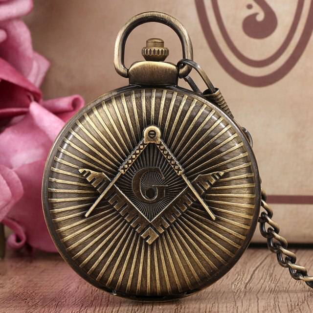 Master Mason Blue Lodge Pocket Watch - Square and Compass G Necklace (Golden & Bronze)