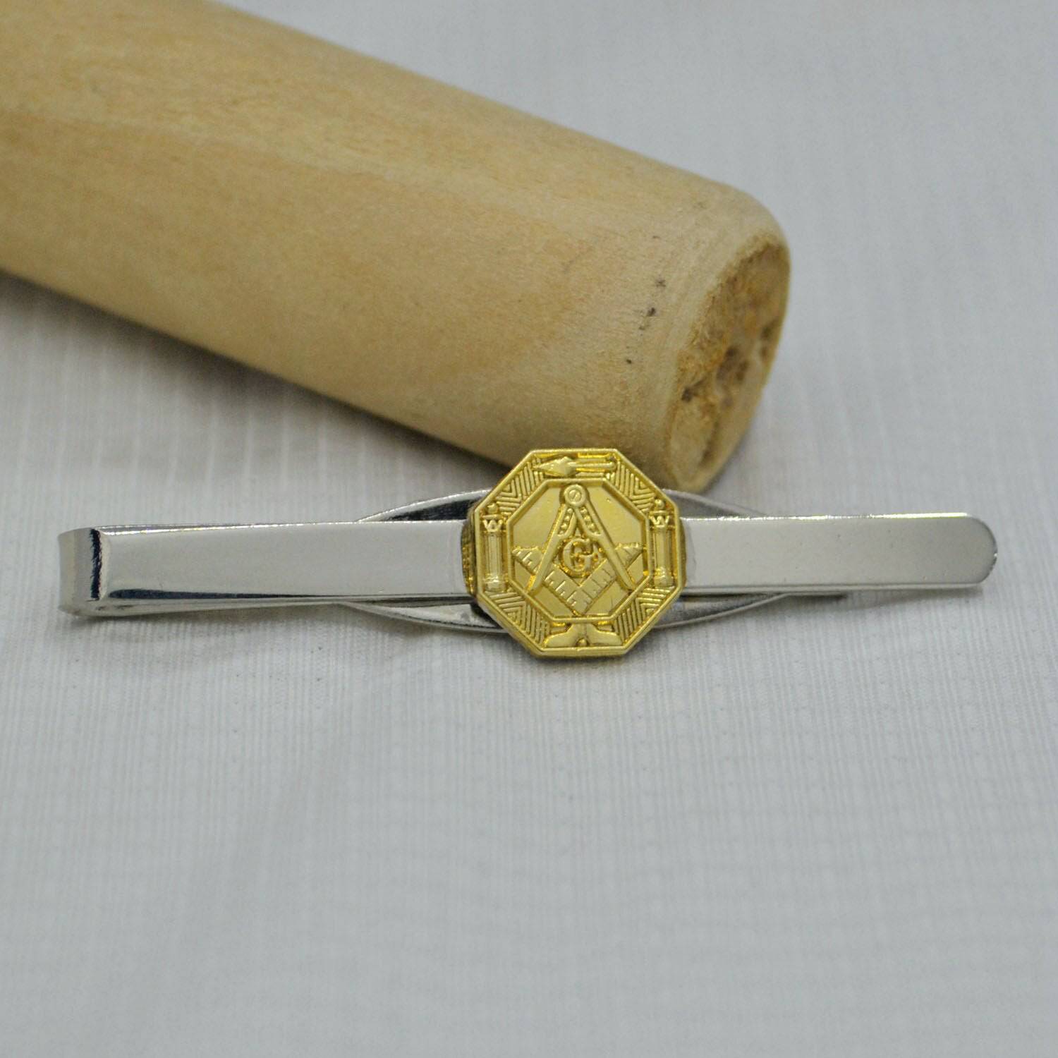 Master Mason Blue Lodge Tie Bar - Square and Compass G Hexagon