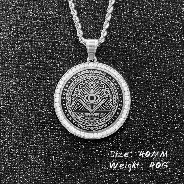 Master Mason Blue Lodge Necklace - Square and Compass G Iced-Out Pendant (Gold/Silver)