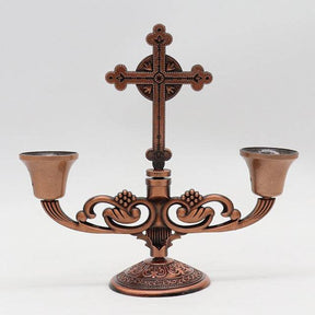 Masonic Candle Holder - 5" triple Retro Metal Bronze/Red/Silver