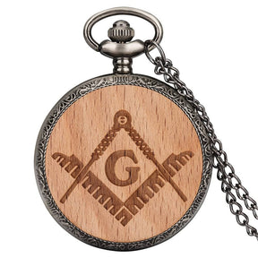 Master Mason Blue Lodge Pocket Watch - Silver Alloy Square and Compass G (Walnut/Beech Colors)