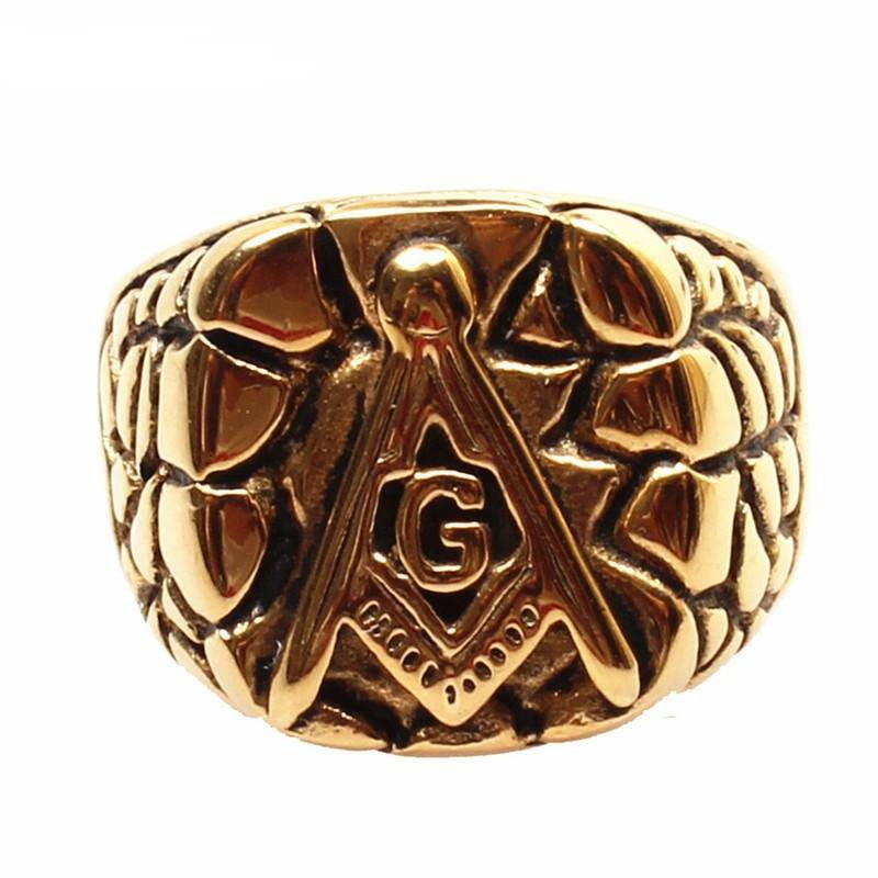 Master Mason Blue Lodge Ring - Punk Carved Plated Gold