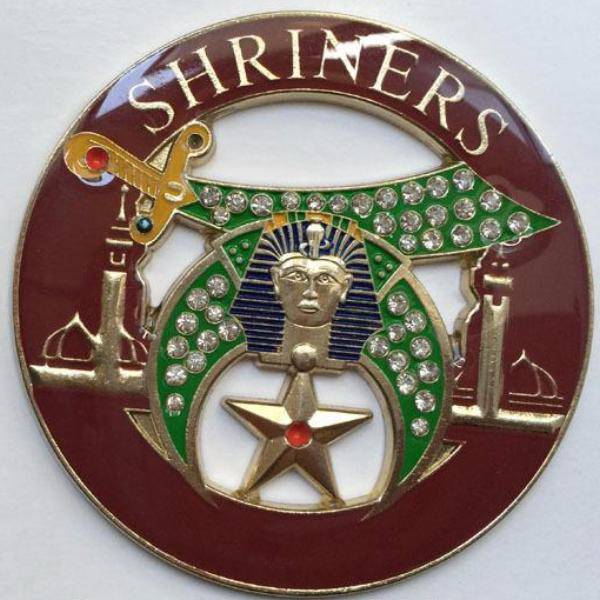 Shriners Car Emblem - Rhinestone Minarets Dark Brown Medallion