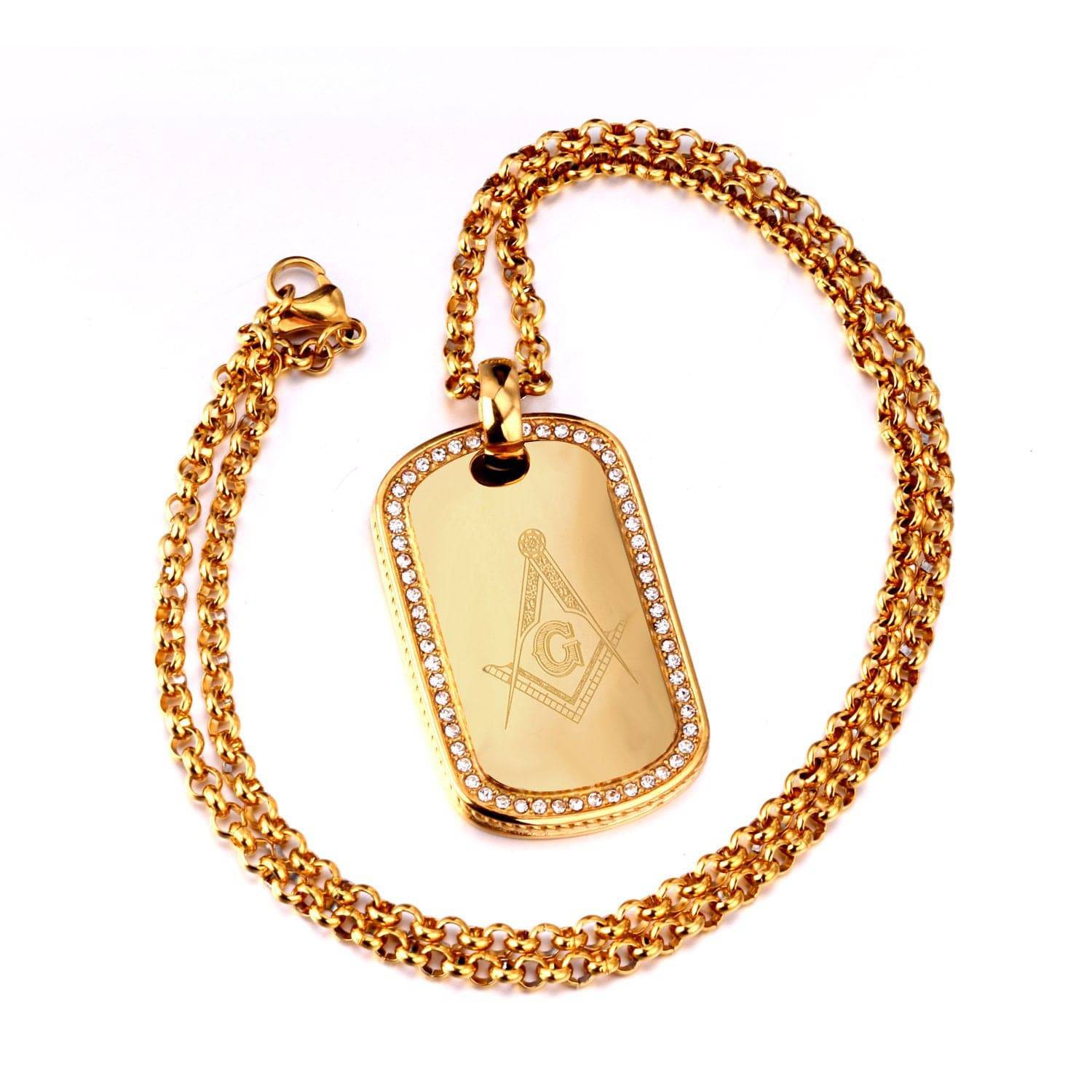 Master Mason Blue Lodge Necklace - Golden Zirconia Tag